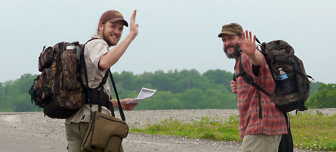 Walkers waving