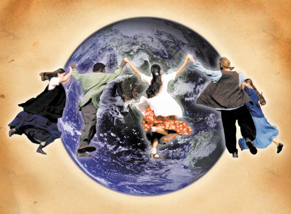 Dancers around earth